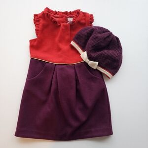 Janie & Jack Colorblock Red Purple Dress Jumper matching Bow Hat Valentines Day